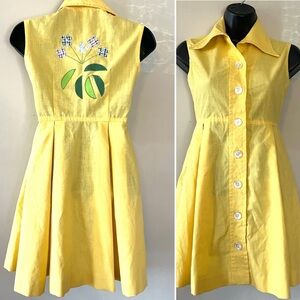 Vtg 60s Lemon Yellow dress S fit flare cottagecore coastal mini floral